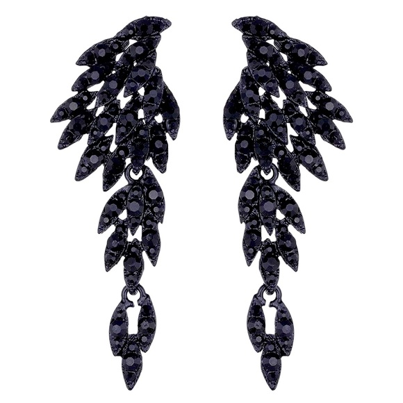 Black Earrings Crystal Rhinestone Chandelier Black Formal Dress Prom Jewelry - Picture 1 of 3